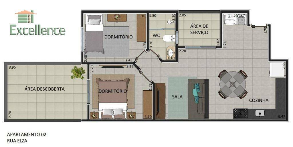 Apartamento à venda com 2 quartos, 60m² - Foto 2