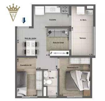 Apartamento à venda com 2 quartos, 42m² - Foto 2