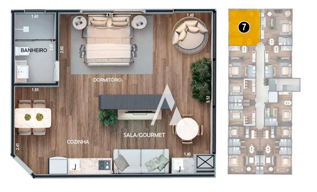 Apartamento à venda com 1 quarto, 43m² - Foto 1