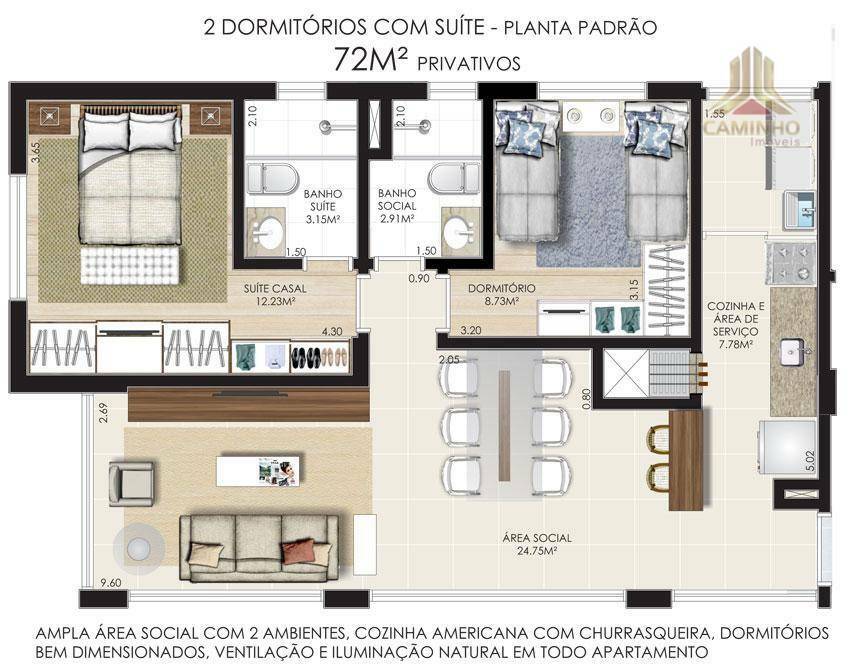 Apartamento à venda com 2 quartos, 71m² - Foto 7