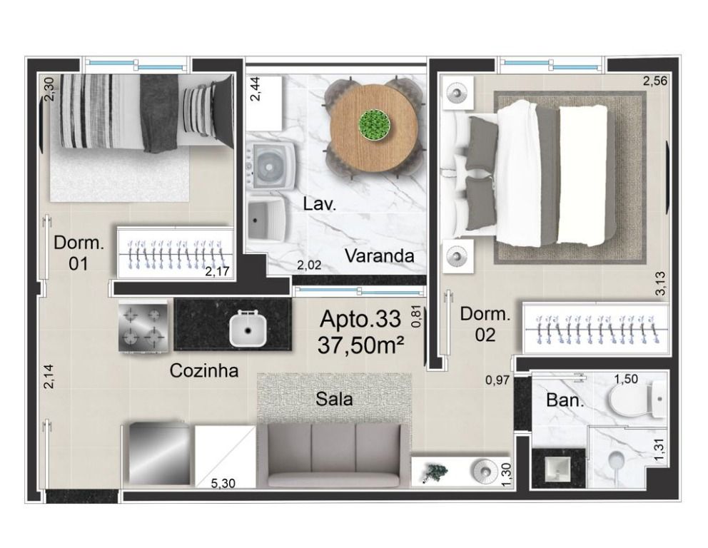 Apartamento à venda com 2 quartos, 39m² - Foto 3