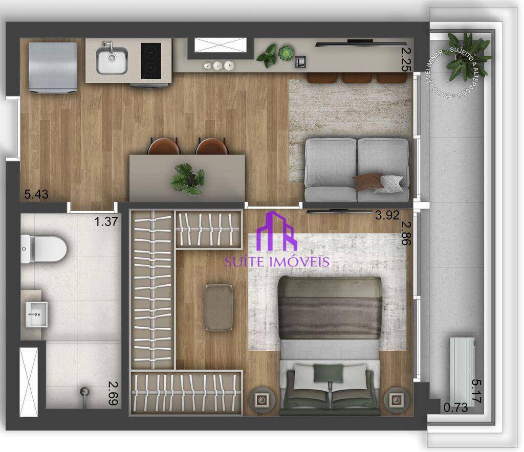 Apartamento à venda com 1 quarto, 33m² - Foto 1