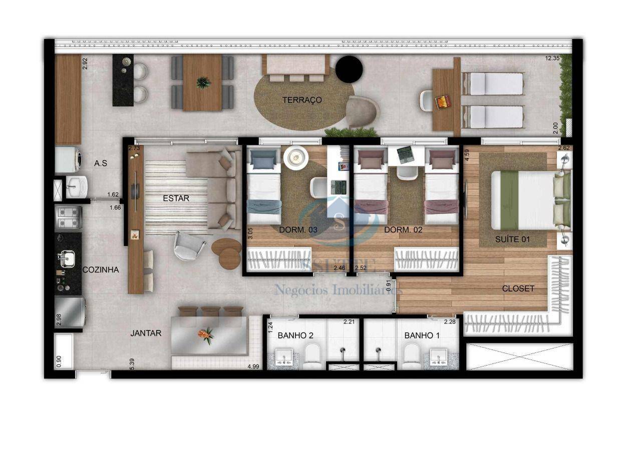 Apartamento à venda com 3 quartos, 98m² - Foto 3