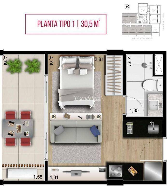 Apartamento à venda com 1 quarto, 30m² - Foto 7