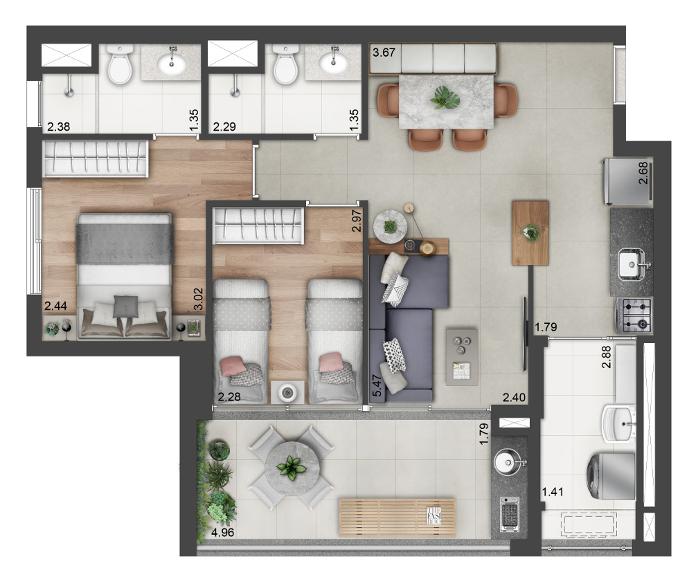 Apartamento à venda com 2 quartos, 67m² - Foto 2