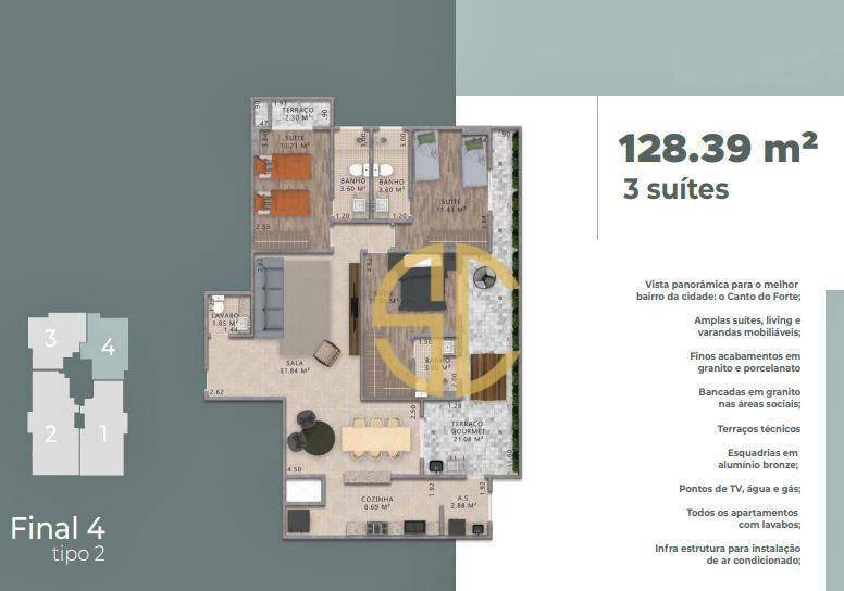 Apartamento à venda com 3 quartos, 128m² - Foto 1