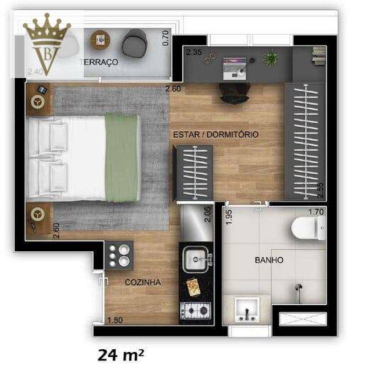 Kitnet e Studio à venda com 1 quarto, 24m² - Foto 2