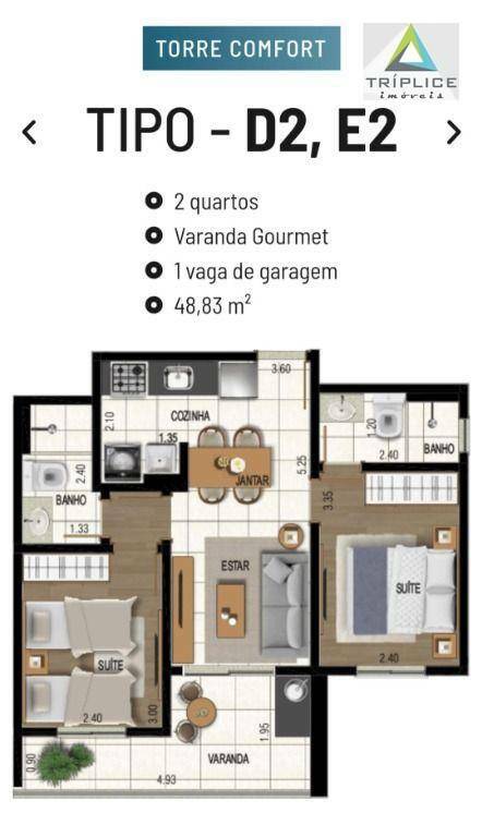 Apartamento à venda com 2 quartos, 48m² - Foto 2