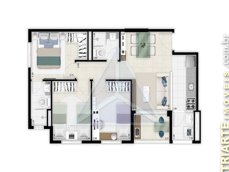 Apartamento à venda com 3 quartos, 57m² - Foto 1