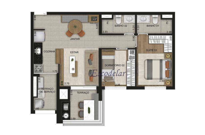 Apartamento à venda com 2 quartos, 75m² - Foto 3