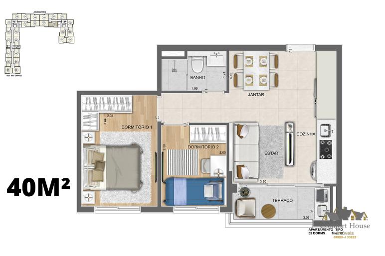 Apartamento à venda com 2 quartos, 40m² - Foto 9