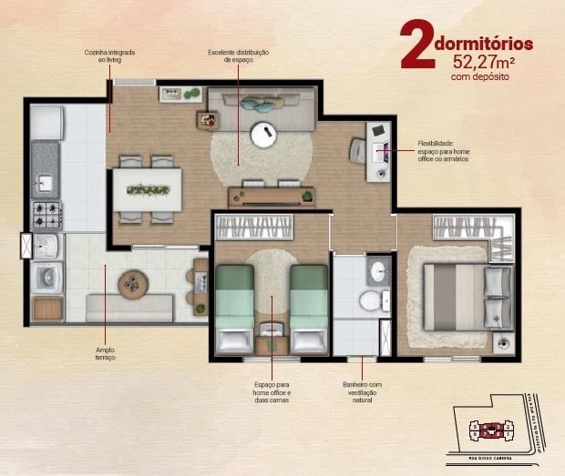 Apartamento à venda com 3 quartos, 67m² - Foto 1