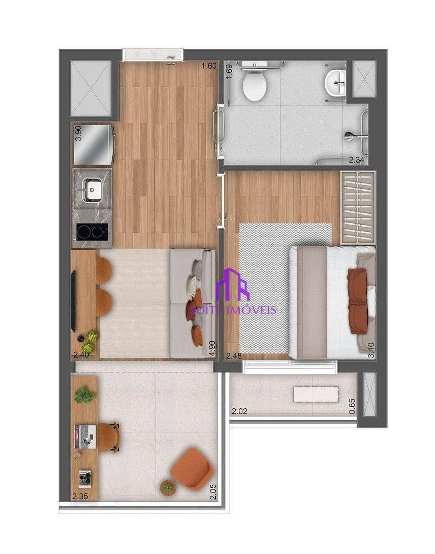 Apartamento à venda com 1 quarto, 34m² - Foto 1