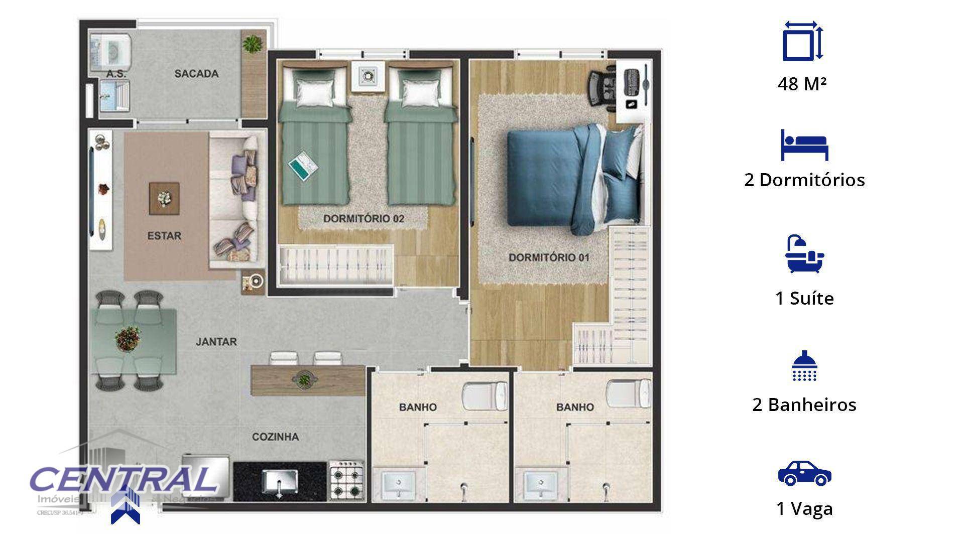 Apartamento à venda com 2 quartos, 48m² - Foto 2