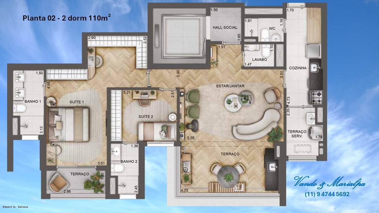 Apartamento à venda com 2 quartos, 110m² - Foto 2