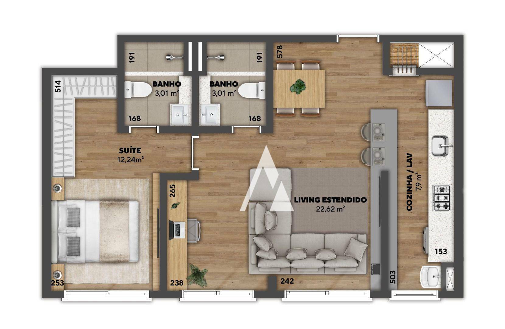 Apartamento à venda com 2 quartos, 56m² - Foto 3