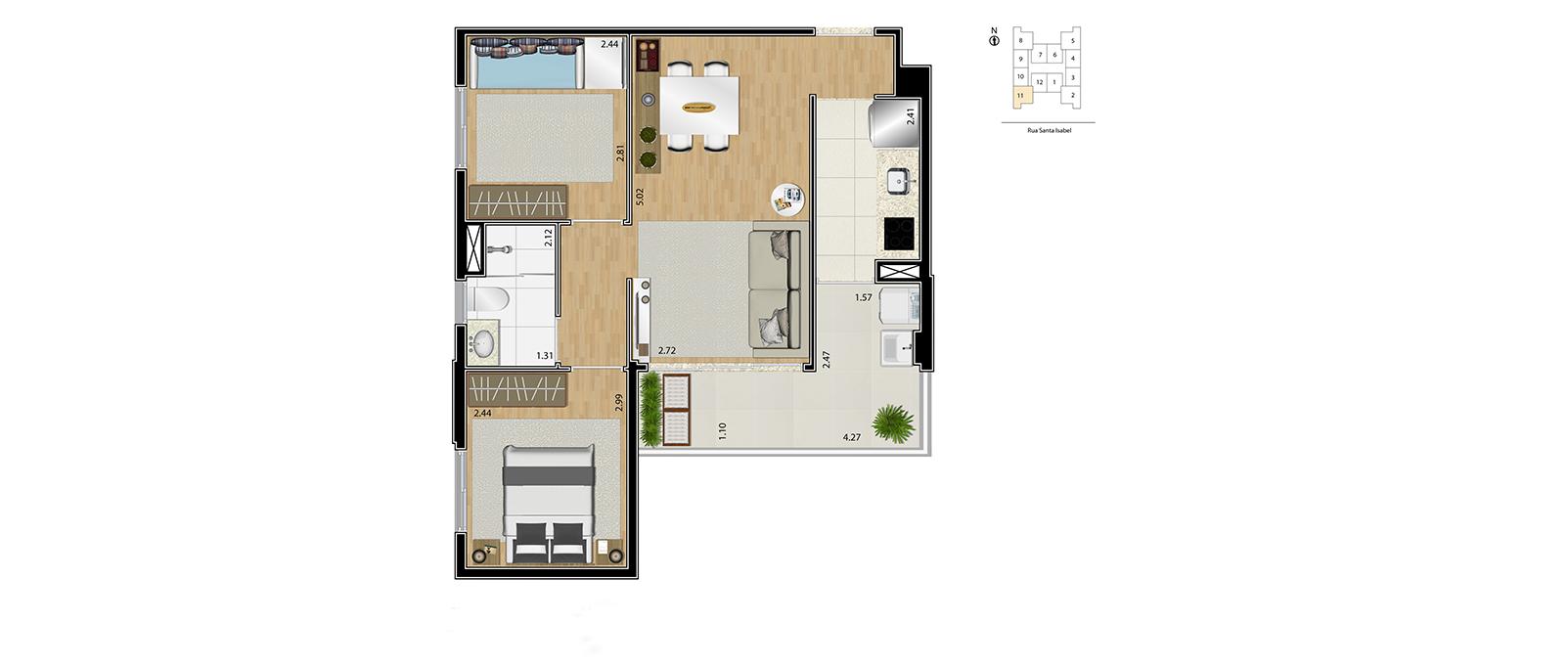 Apartamento à venda com 2 quartos, 52m² - Foto 2