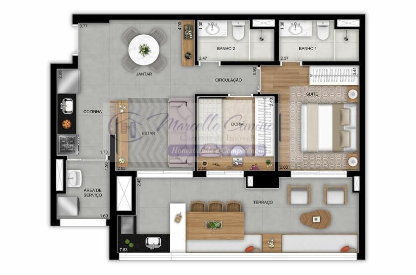 Apartamento à venda com 2 quartos, 77m² - Foto 2