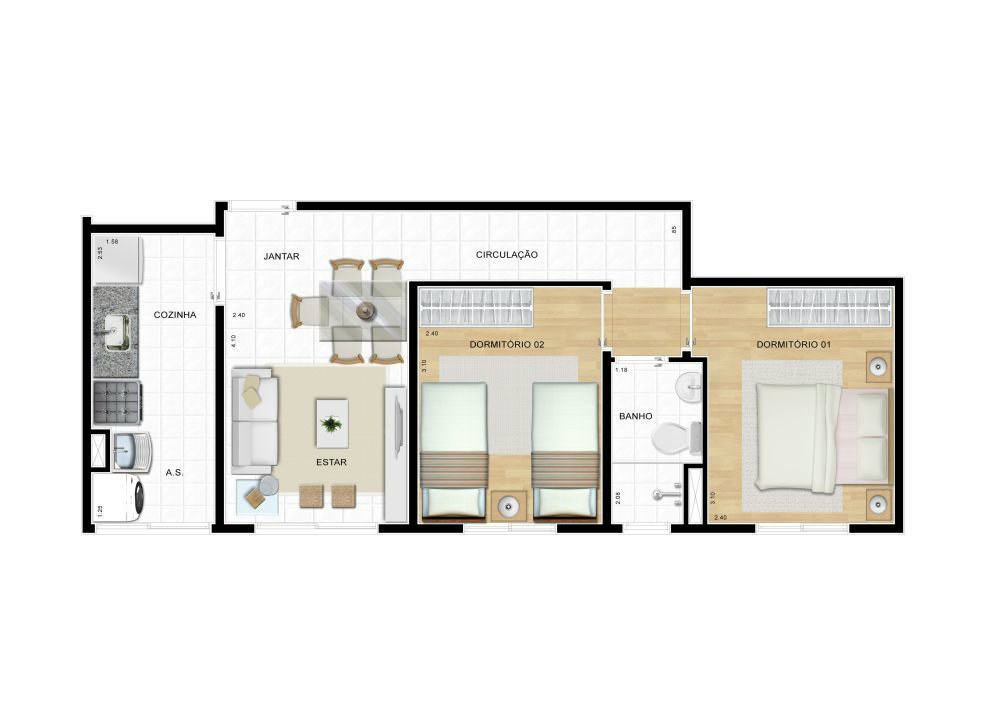 Apartamento à venda com 3 quartos, 64m² - Foto 2