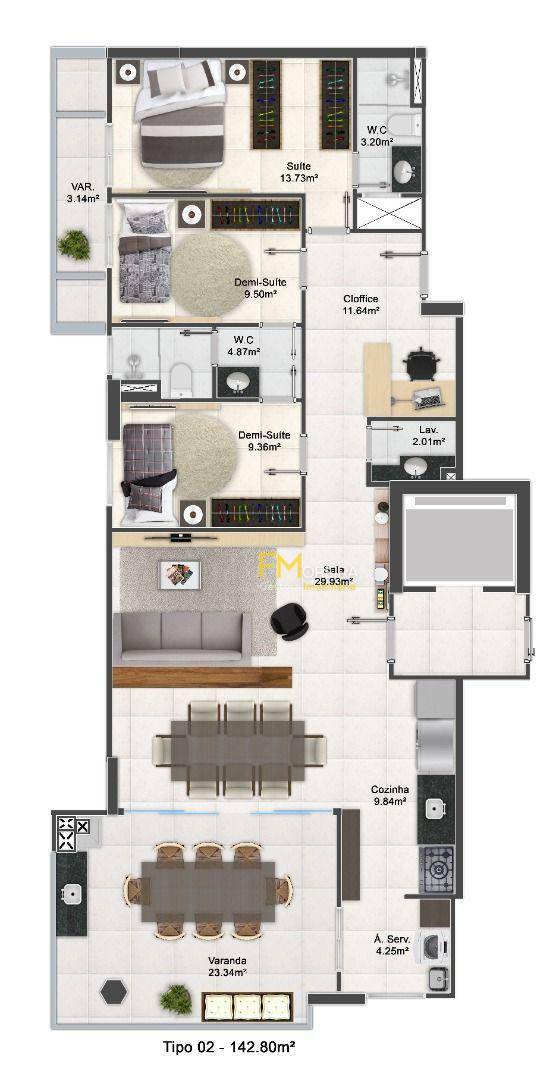 Apartamento à venda com 3 quartos, 142m² - Foto 3