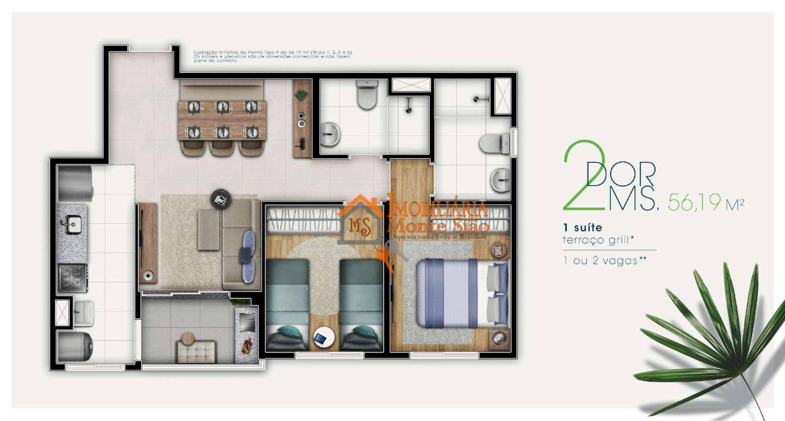 Apartamento à venda com 2 quartos, 56m² - Foto 2