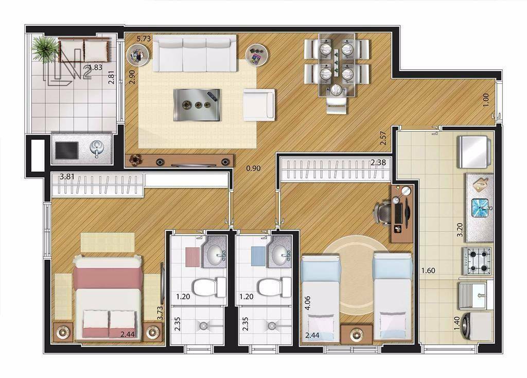 Apartamento à venda com 2 quartos, 67m² - Foto 2