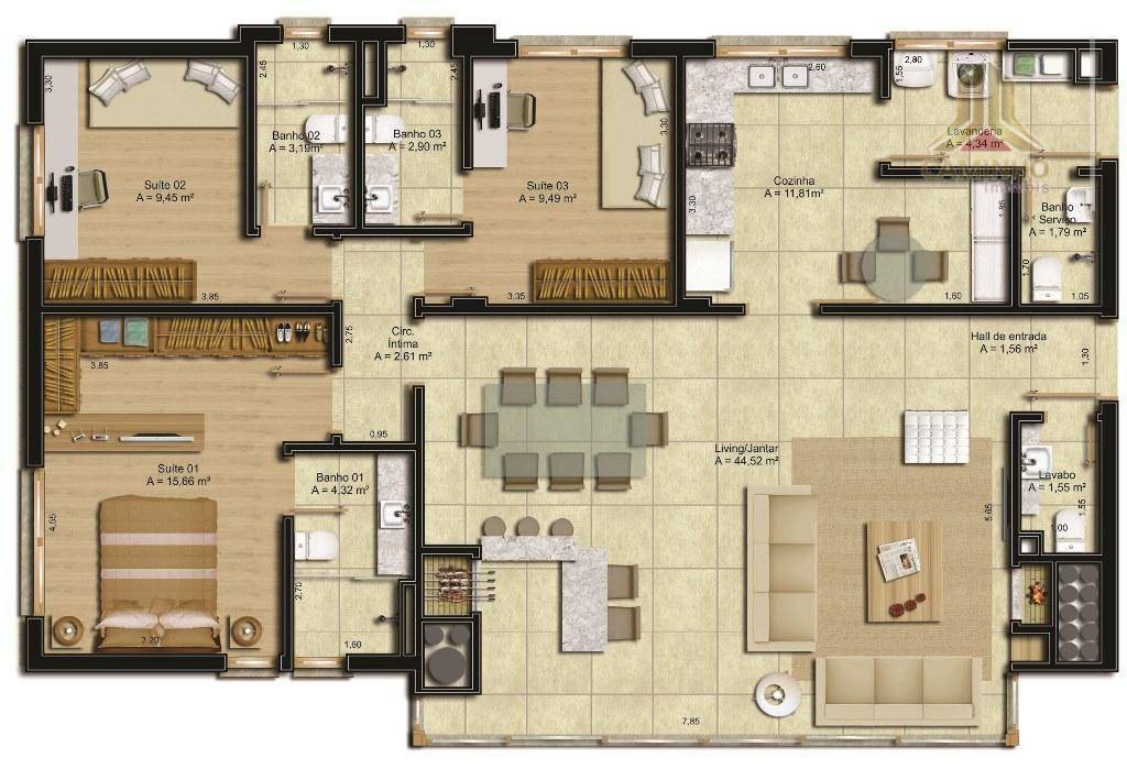 Apartamento à venda com 3 quartos, 134m² - Foto 6