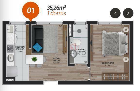 Apartamento à venda com 1 quarto, 41m² - Foto 1