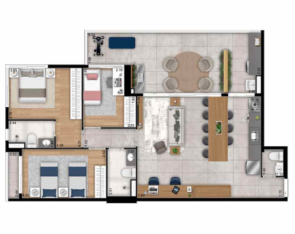 Apartamento à venda com 3 quartos, 123m² - Foto 2