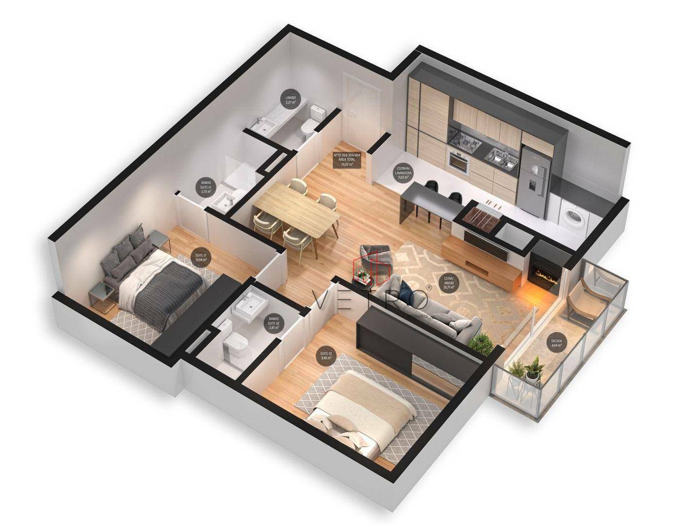 Apartamento à venda com 2 quartos, 78m² - Foto 3