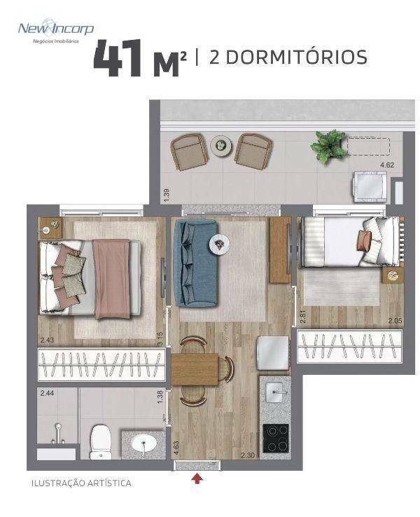 Apartamento à venda com 2 quartos, 41m² - Foto 1