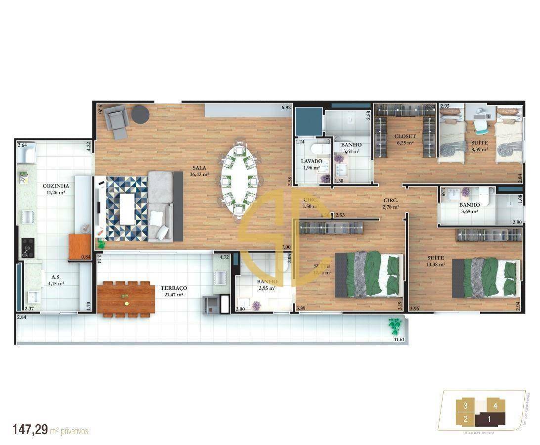 Apartamento à venda com 3 quartos, 147m² - Foto 1