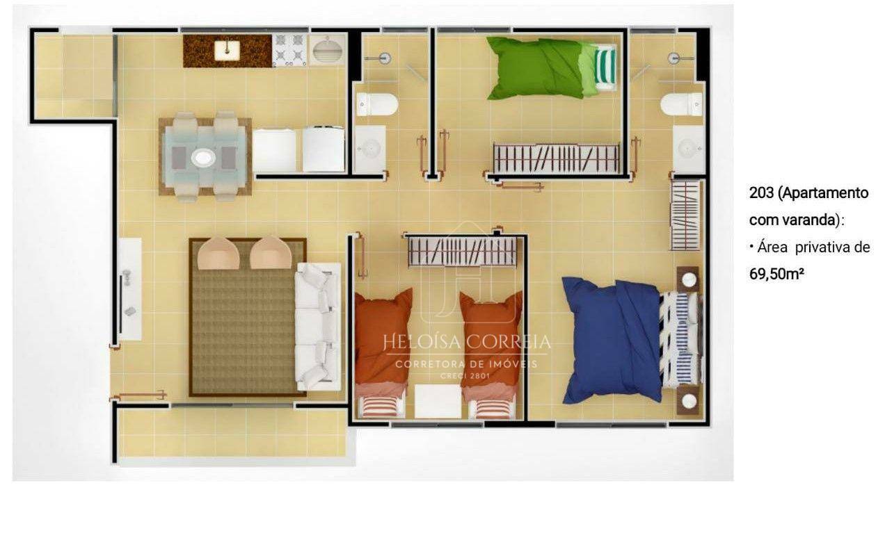 Apartamento à venda com 3 quartos, 69m² - Foto 2