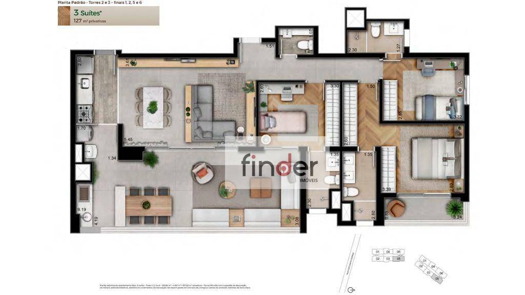 Apartamento à venda com 3 quartos, 127m² - Foto 3