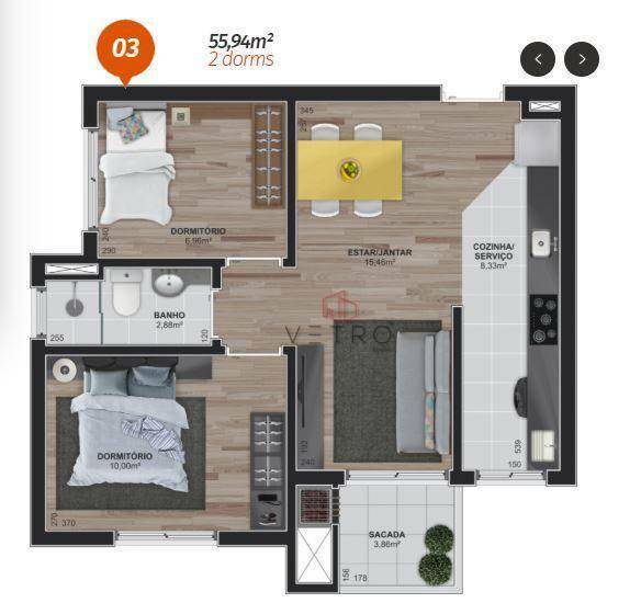 Apartamento à venda com 2 quartos, 55m² - Foto 3