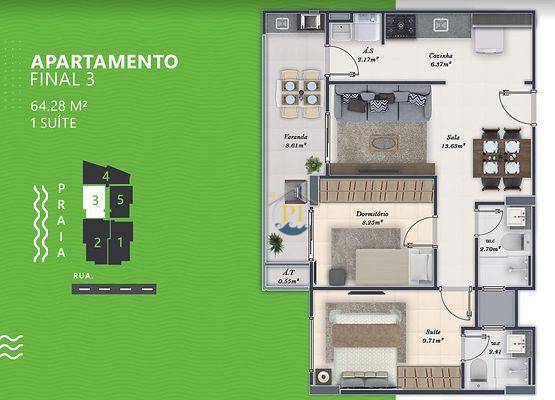 Apartamento à venda com 2 quartos, 64m² - Foto 2