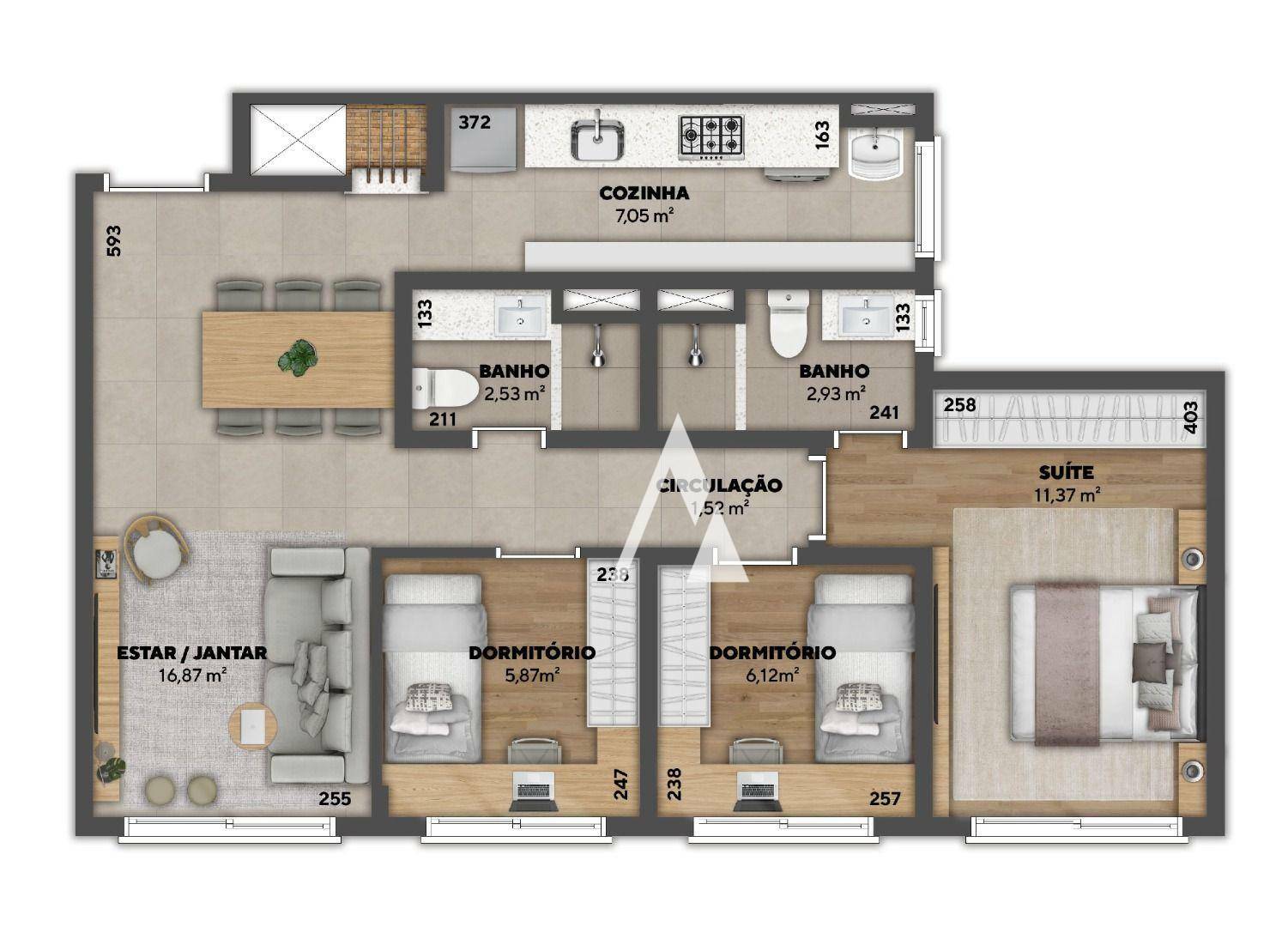 Apartamento à venda com 3 quartos, 67m² - Foto 2