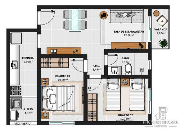 Apartamento à venda com 2 quartos, 57m² - Foto 2