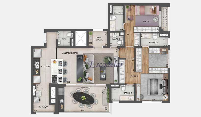 Apartamento à venda com 3 quartos, 122m² - Foto 3