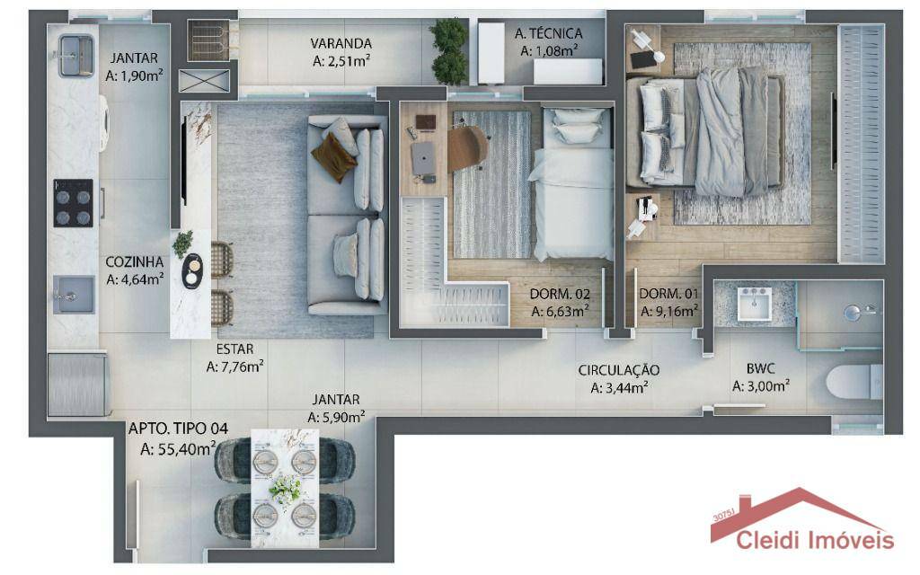 Apartamento à venda com 2 quartos, 55m² - Foto 14