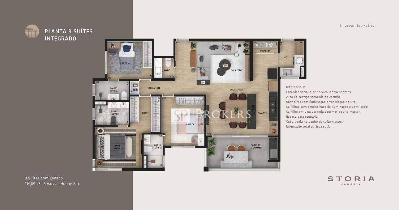 Apartamento à venda com 3 quartos, 114m² - Foto 3