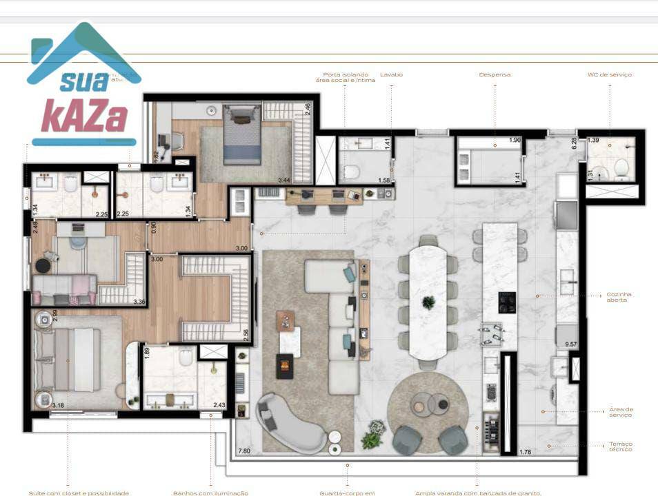 Apartamento à venda com 3 quartos, 168m² - Foto 2