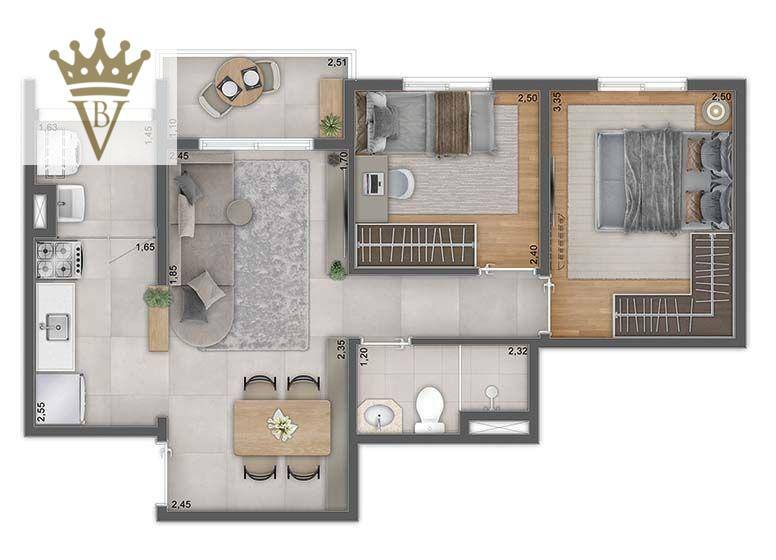 Apartamento à venda com 2 quartos, 47m² - Foto 2