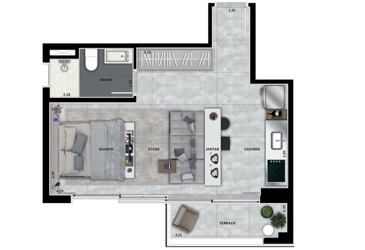 Apartamento à venda com 1 quarto, 35m² - Foto 2