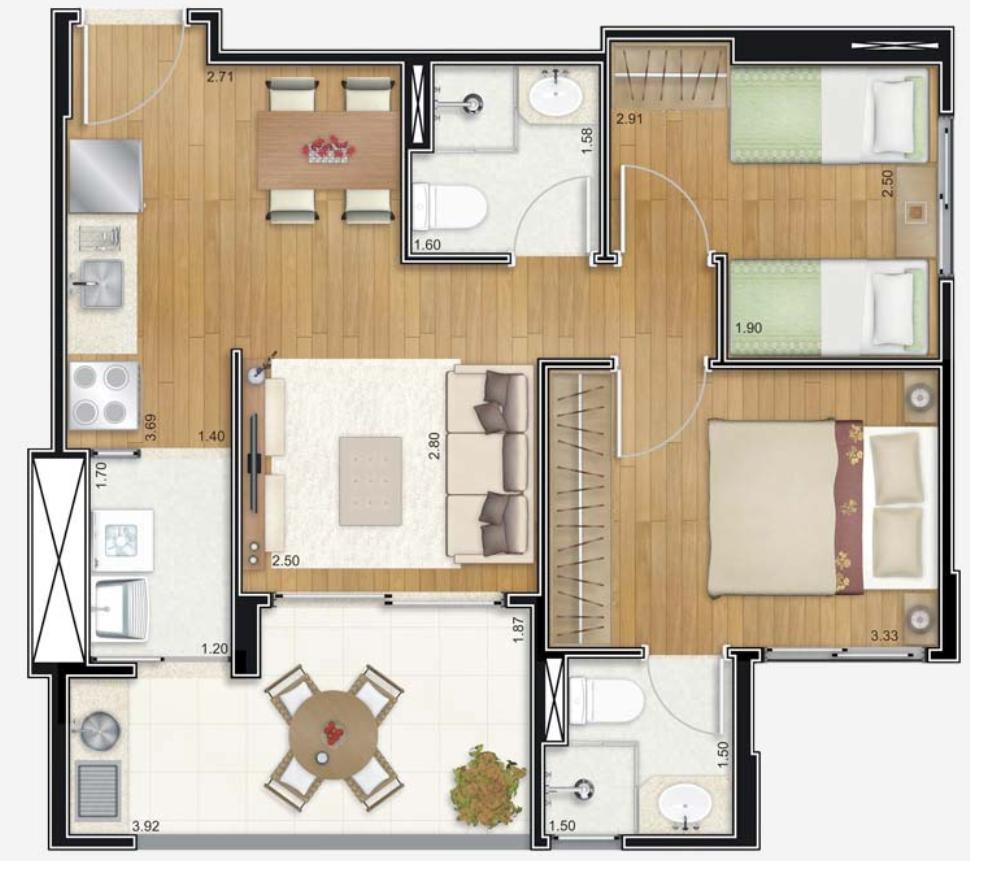 Apartamento à venda com 2 quartos, 59m² - Foto 3