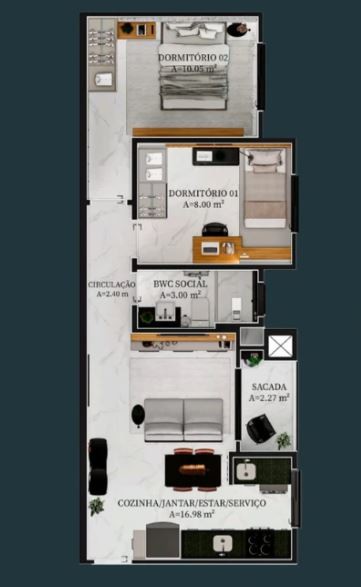 Apartamento, 2 quartos, 50 m² - Foto 3