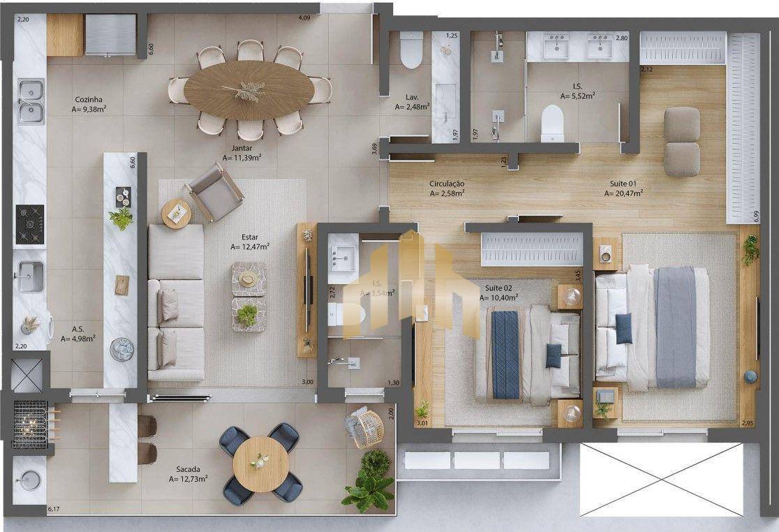 Apartamento à venda com 2 quartos, 105m² - Foto 2