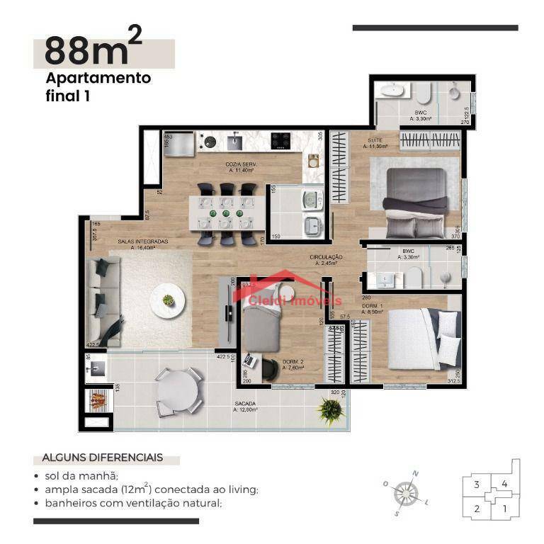 Apartamento à venda com 3 quartos, 88m² - Foto 3