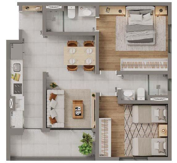 Apartamento à venda com 2 quartos, 62m² - Foto 3