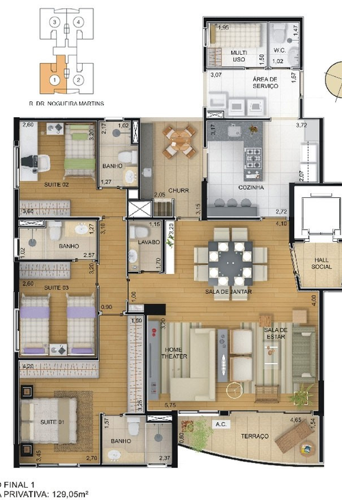 Apartamento à venda com 3 quartos, 128m² - Foto 2